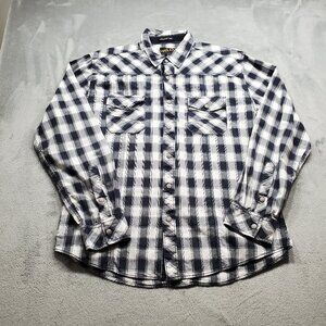 Helix Athletic Fit Long Sleeve Snap Plaid Shirt 2 Pockets Blue White Men Sz L